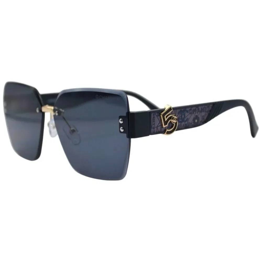 Chanel Women’s Rimless Sunglasses | Gold Bridge | Gray Solid Lens